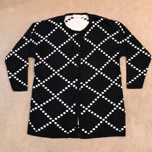 Vintage 90s Nordstrom Long Cardigan Size Large Black White Wool Blend Italy